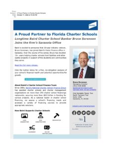 Longtime Baird Charter School Banker Bruce Sorensen Joins the firm’s Sarasota Office